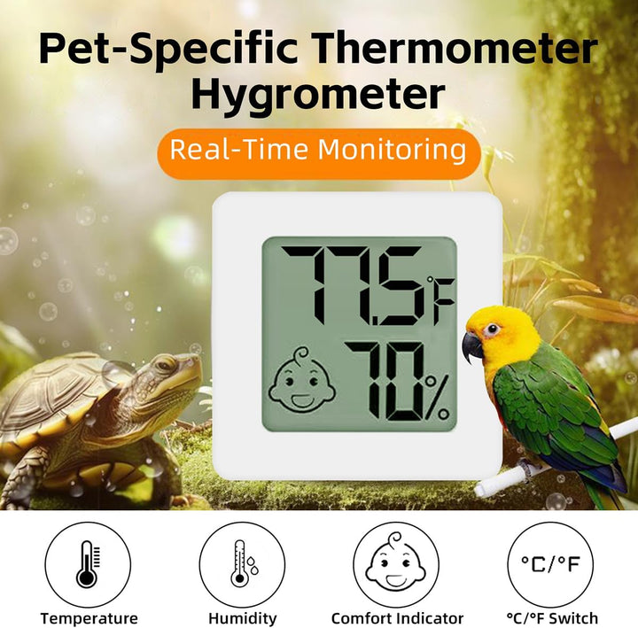Bird Thermometer Hygrometer – Mini Digital Magnetic & Adhesive Pet Temperature and Humidity Sensor Gauge for Parrot Cages, Lizard Spider Snake Gecko Reptile Rearing Boxes