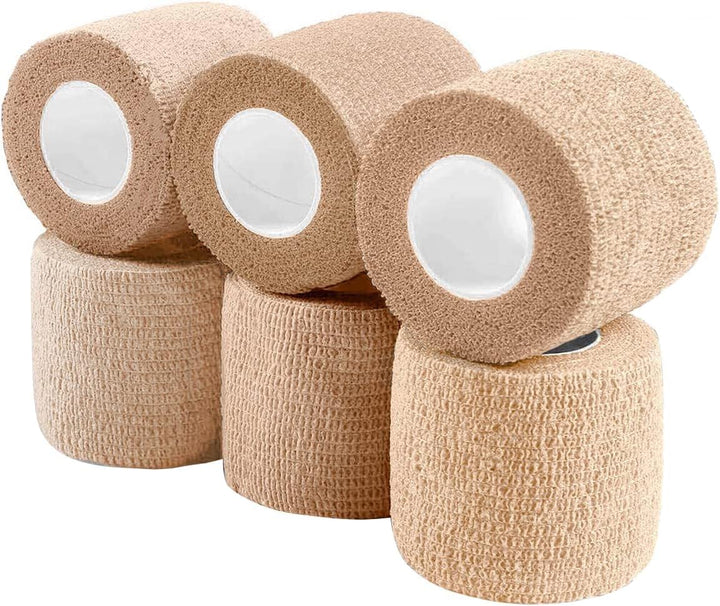 Pet Wrap, Self-Adhesive, Only Sticks to Itself, Non-Woven Tape for Dog Legs, Paws, Wounds, First Aid Cohesive Gauze for Horse, Cat, Bird, Animal, 6 Rolls, 2 Inch, Pawprints A