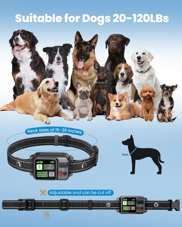 GPS Wireless Dog Fence, Electric Fence Collar for Dogs, Circular Containment System, Radius Range 49-6561 Ft, Adjustable Training Measures, Rechargeable, Waterproof | for Outdoor Use Only