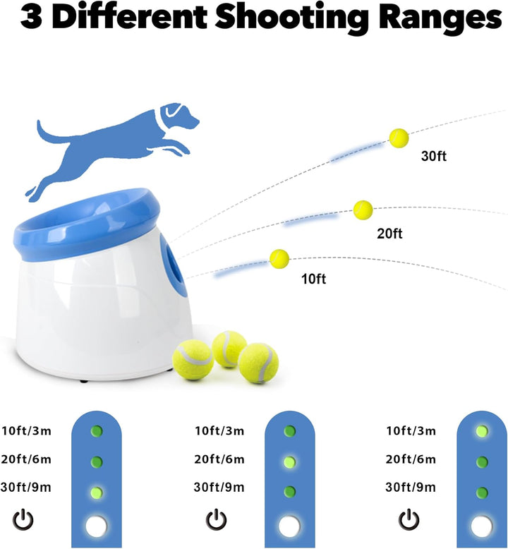 Automatic Dog Ball Thrower Launcher for Small and Medium Dogs, Interative Dog Fetch Machine with 3 Tennis Balls (2'') for Indoor/Outdoor Throwing Game Launch Distance 10-30Ft