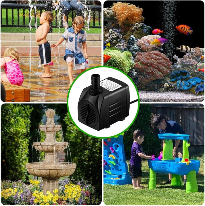 Small Fountain Pump, 160GPH Ultra Quiet Submersible Water Pump (600L/H, 10W) with 3.3 Ft Tubing for Aquariums, Fish Tank, Pond Fountain, Statuary, Water Feature, Indoor Fountains