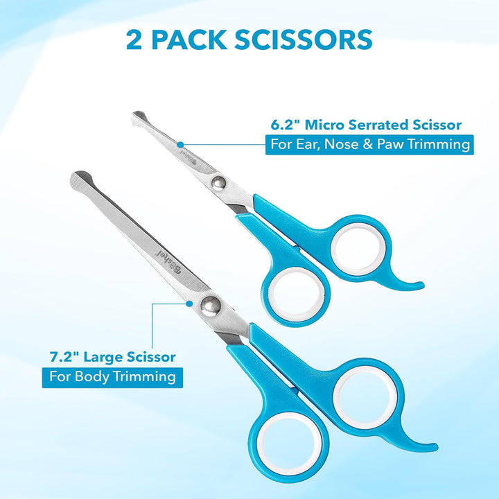 Dog Grooming Scissors for Dogs at Home (2 Pc) - Razor Sharp Stainless Steel Dog Scissors for Grooming - Professional Pet Scissor Set for Dogs & Cats - Best Pet Shears with Rounded Safety Tips