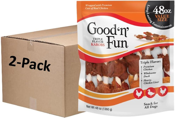 Good ‘N’ Fun Triple Flavor Kabobs Chews for All Dogs, 48 Ounces, Treat Your Dog to Chews Made from Beef Hide, Real Chicken, Pork Hide, Duck and Chicken Liver