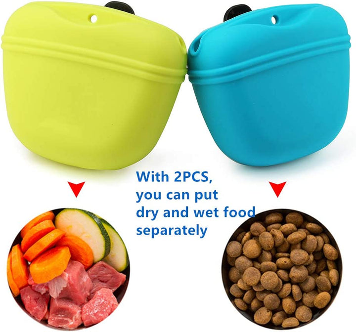 Silicone Dog Treat Pouch-Small Training Bag-Portable Dog Treat Bag for Leash with Magnetic Closure and Waist Clip Airtight Sealed - 2Pieces [US Design Patent]