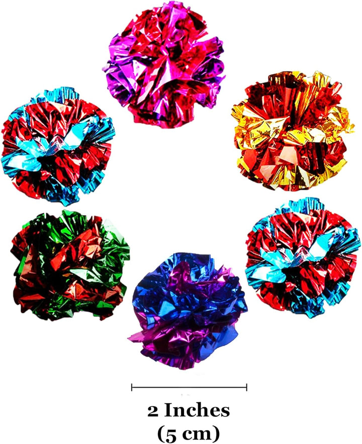 Cat Crinkle Balls, Shiny, Mylar Crinkler, Stress-Relief Toy for Kittens, Interactive & Engaging, Keeps Grown-Up Cats Active, Encourages Multi-Cat Play, Provides Endless Entertainment, 6 Pcs