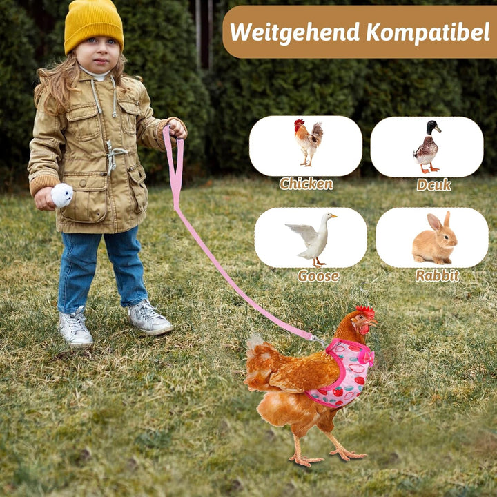 2 Pcs Adjustable Chicken Harness and Leash Set, Comfortable Chicken Vest Elastic Hen Vest with Strawberry Pineapple Print for Small Pets Duck Goose Hen Training Walking Supplies