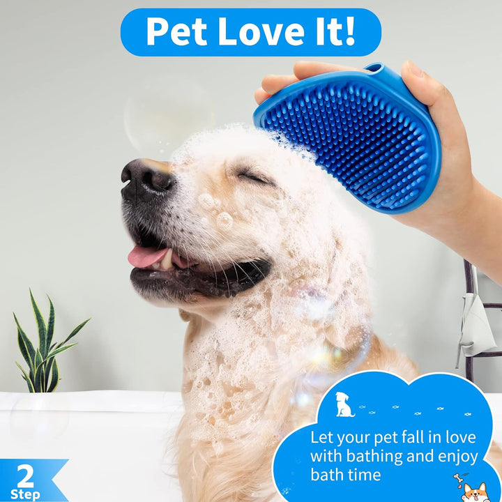6PCS Dog Bath Brush & Dog Toothbrush | Adjustable Handle Shampoo Brush & Scrubber for Short & Long Haired Dogs & Cats | Effectively Solve Odor & Stain Removal Problems | Pet Supplies (Blue)