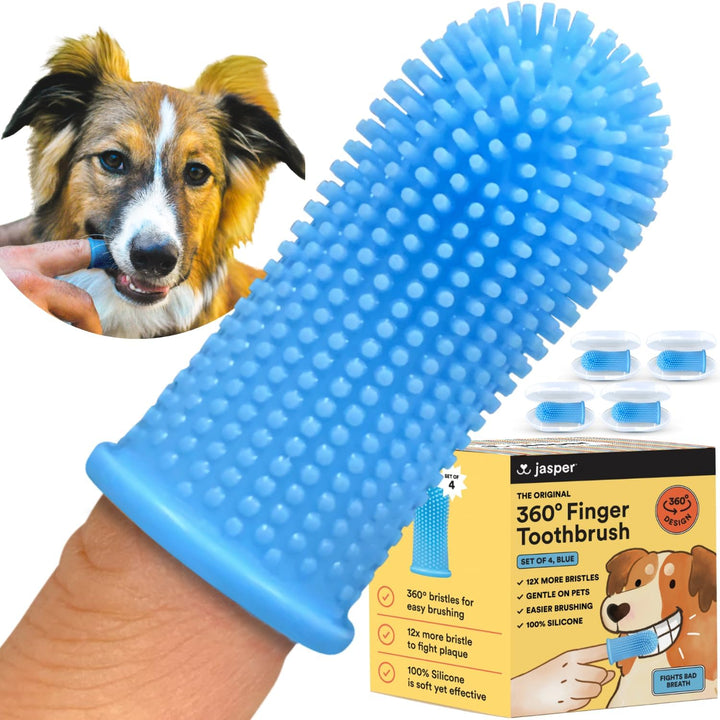 Dog Toothbrush, 360 Dog Tooth Brushing Kit, Finger Toothbrush, Cat Tooth Brush, Teeth Cleaning, Pet Tooth Brush for Small & Large Pets, Pet Toothpaste Not Included, 2-Pack Blue