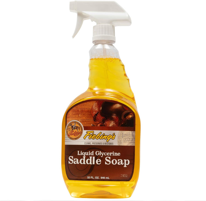 Liquid Glycerine Saddle Soap for Leather (32 Oz) - Smooth Leather Cleaner & Conditioner to Soften, Protect & Restore Leathercraft - for Car Seat, Couch, Shoe, Purse, Boot, Bag, & Saddles