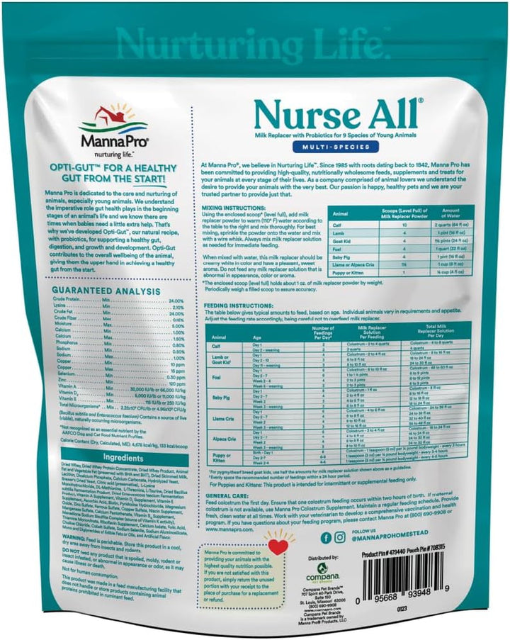 Nurse All Multi-Species Milk Replacer | Great for Calves, Lambs, Goat Kids, Foals, Baby Pigs, Llamas, Alpaca Crias, Puppies & Kittens | Provides Complete Nutrition | 3.5 Lb