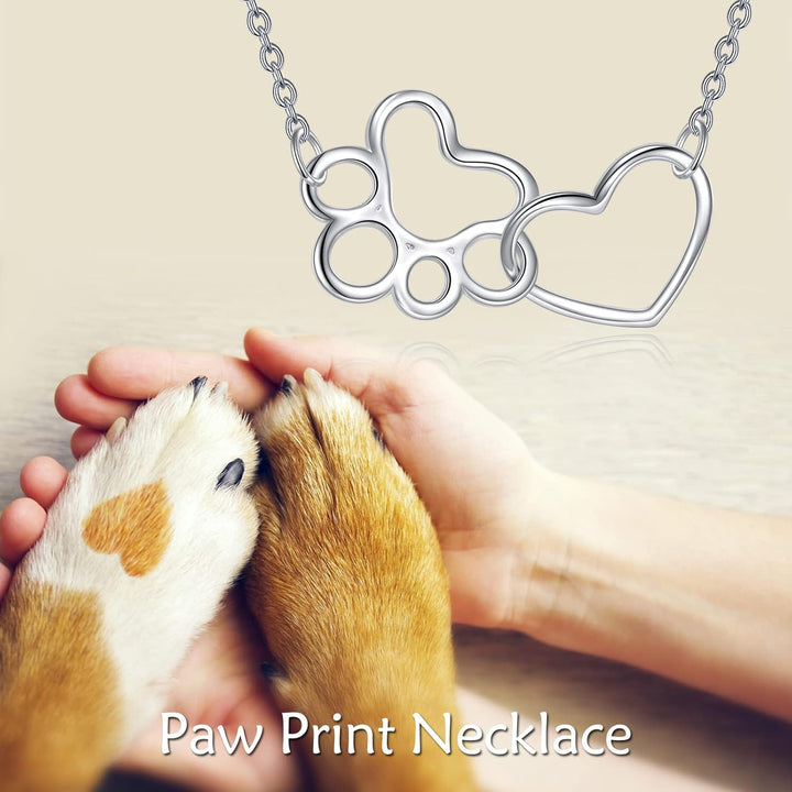 Paw Print Necklace Sterling Silver Dog Paw Heart Crystal Necklace Pet Cat Dog Paw Pendant Jewelry for Women Girls Gifts
