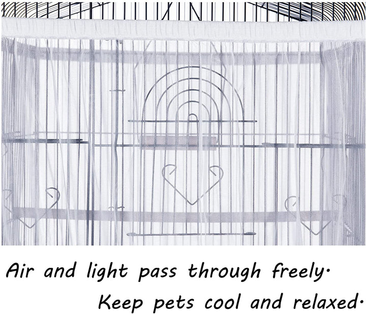 Bird Cage Seed Catcher, Large, Stretchy Form Fitting Mesh Skirt Cover for Parrot Enclosures, Light and Breathable Fabric, Prevent Scatter and Mess, Reusable, Adjustable, Lightweight, White