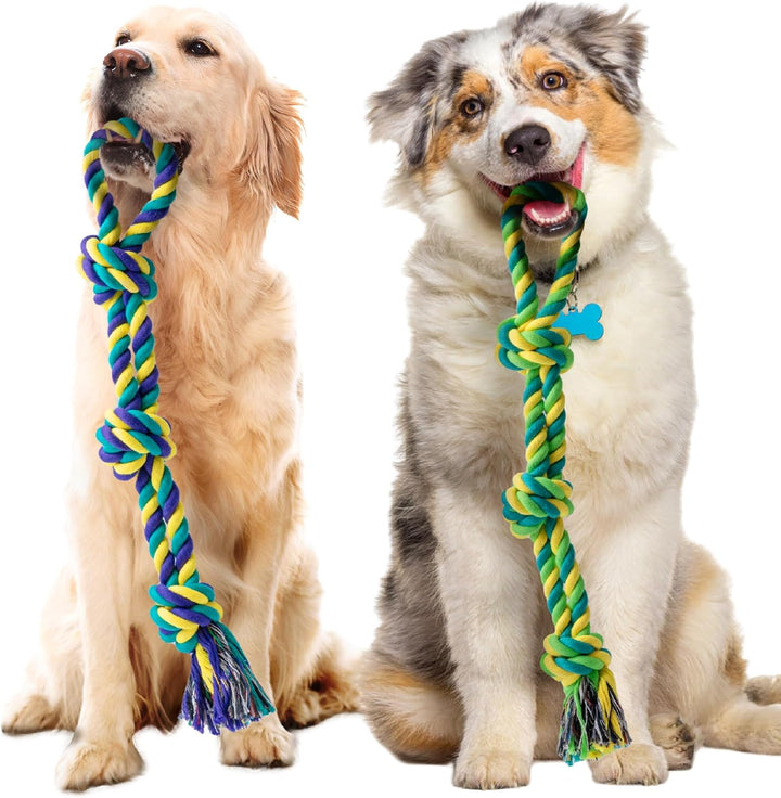 Large Tough Chew Toys for Aggressive Chewers Large Breed,Heavy Duty Dental Rope Toys Kit for Medium Dogs,5 Knots Indestructible Cotton Puppy Teething Chew Tug Toy Set of 9