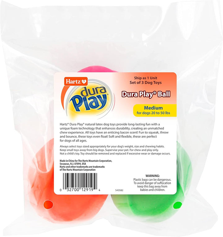 Duraplay Ball Squeaky Latex Dog Toy, Medium 3 Pack