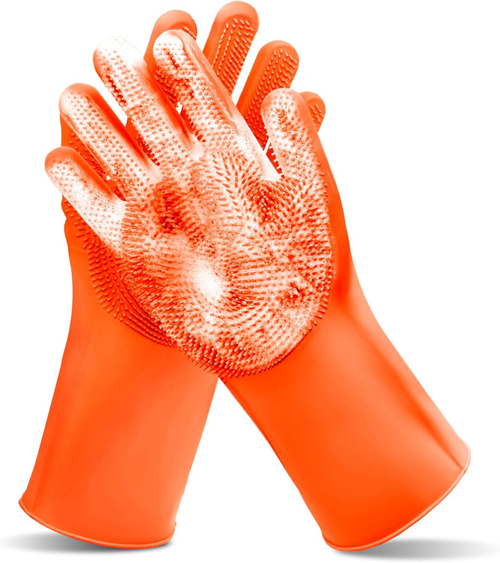 Pet Grooming Gloves—Heat Resistant Dog Washing Gloves with High-Density Teeth, Dog Bath Scrubber with Enhanced Five Finger Design, Silicone Gloves for Dogs and Cats Bathing, Massage (Blue)