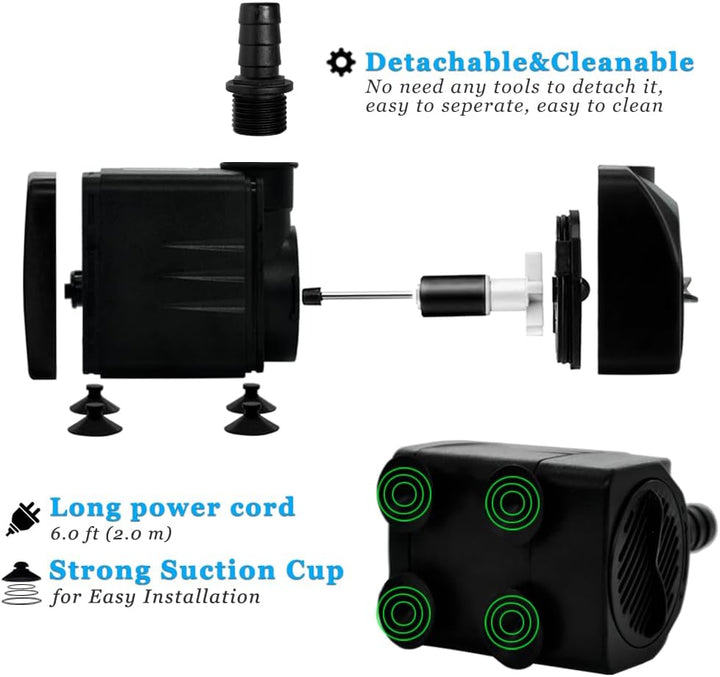 400GPH Submersible Pump with 5 Ft Tubing, (1500L/H 25W) Durable Fountain Water Pump for Pond Fountain, Aquariums Fish Tank, Statuary, Hydroponics