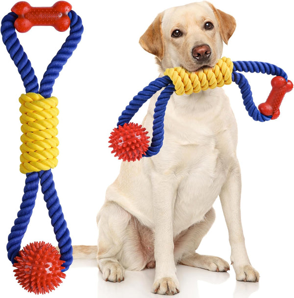 Interactive Dog Rope Toys Tug of War, Tough Dog Toys for Large, Medium & Small Dogs, 100% Cotton Chew Toys for Boredom, Pull Ball Rope Teeth Cleaning
