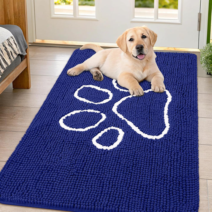 Dog Door Mat for Muddy Paws, Absorbent Dirt Trapper Non Slip Quick Dry Washable Chenille Mat for Mud Dogs, Entry Rug for Indoor and Outdoor (30X20 Inches, Grey)