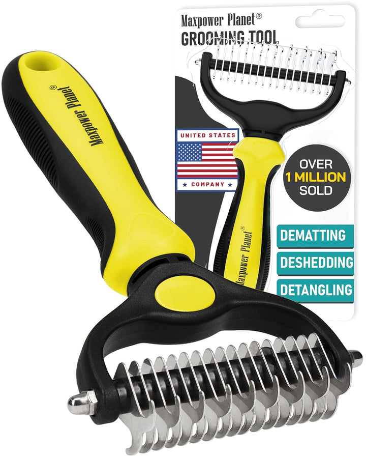 Pet Grooming Brush - Double-Sided Undercoat Rake for Dogs and Cats, Extra Wide, Reduces Shedding by 95%, White