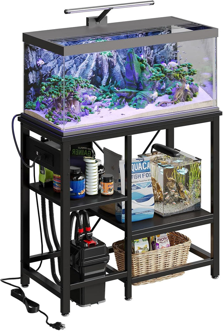 20-29-37 Gallon Fish Tank Stand with Power Outlet, 30X13 Metal Aquarium Stand with Filter Storage, 6-Leg Reptile Tank Stand with 3-Tier Adjustable Storage Shelves, 400LBS Capacity