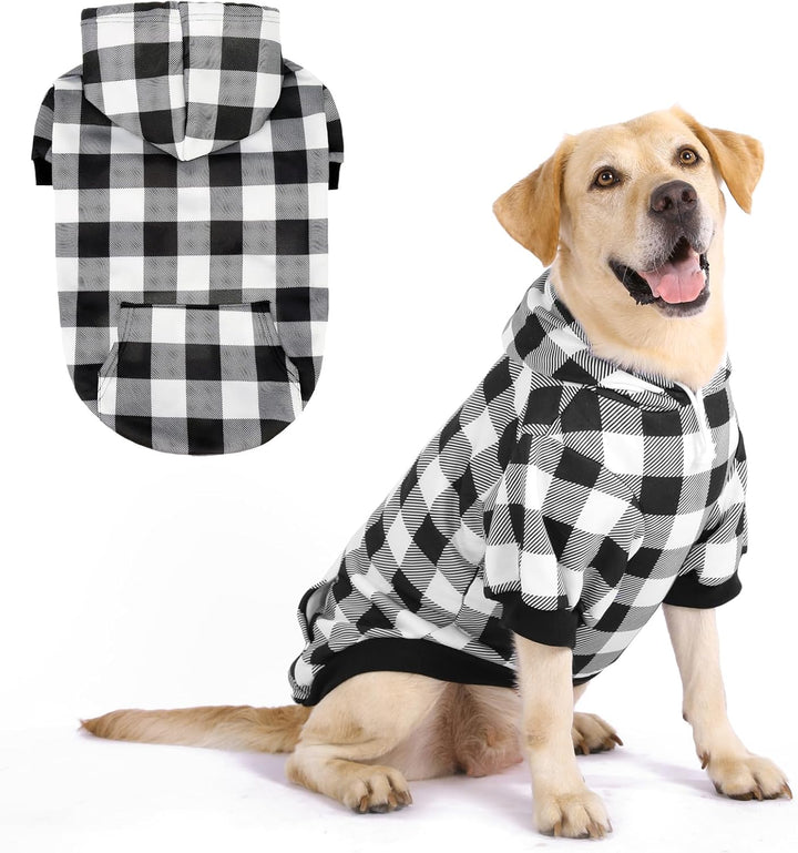 Plaid Dog Hoodie Pet Clothes Sweater with Hat and Pocket for Small Medium Large Size Dogs, Soft Winter Warm Dog Cold Weather Coat, Fleece Fall Dog Hooded Sweatshirt for Puppy Cats, Red XL