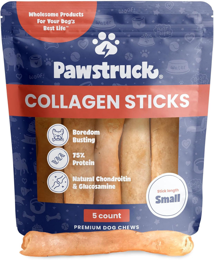 Natural Large 12" Beef Collagen Sticks for Dogs – Long-Lasting Rawhide Alternative, High Protein Treats with Chondroitin & Glucosamine – 5 Pack