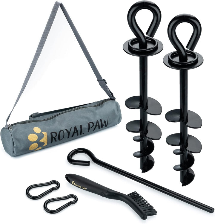 ROYAL-PAW Dog Tie Out Stake - for Large Dogs up to 210 Lbs - Heavy Duty Dog Stake for Yard, Beach & Camping outside - Best in Ground Anchor for a Dog Cable, Leash, Lead Tether (1, Midnight Black)