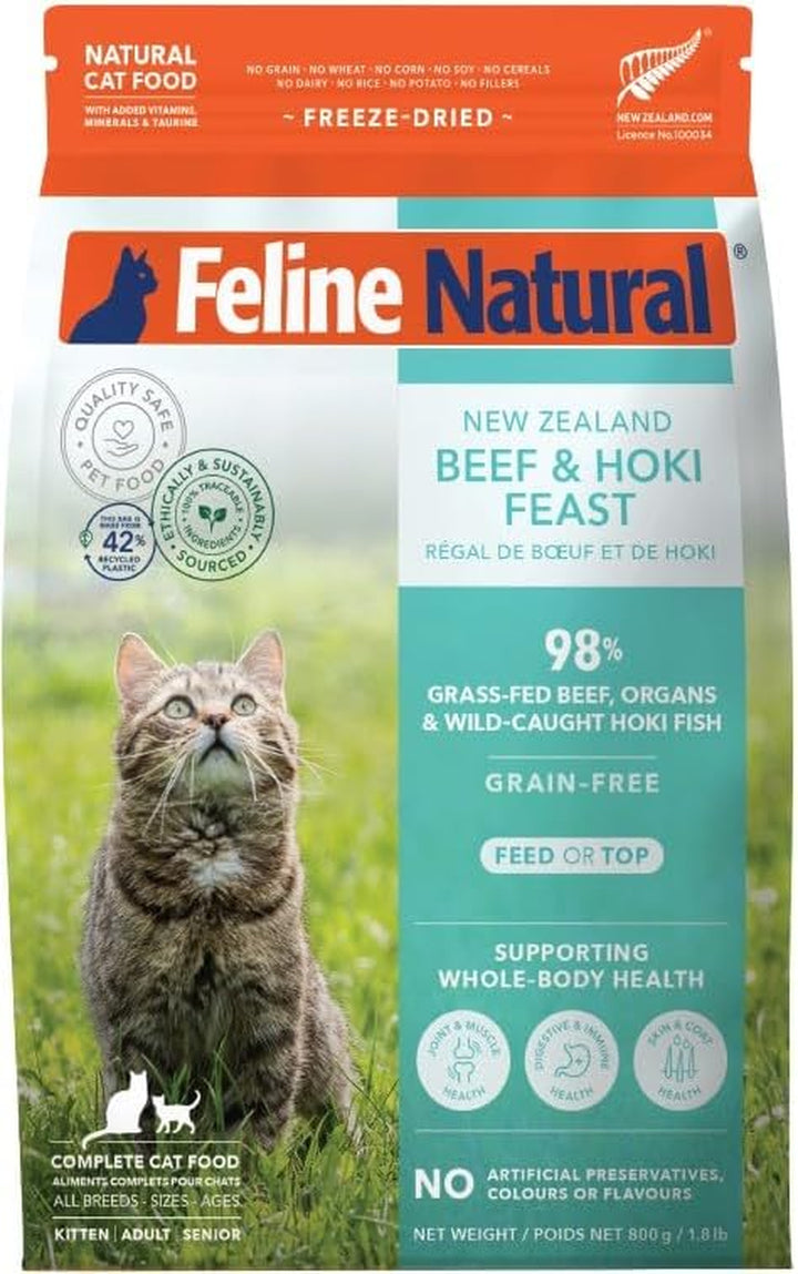 High Protein Dry Cat Food, Freeze-Dried Diet with 98% Meat, Organs & Seafood, No Peas, Grains, or Artificial Additives, Made in New Zealand, Chicken & Lamb, 11Oz