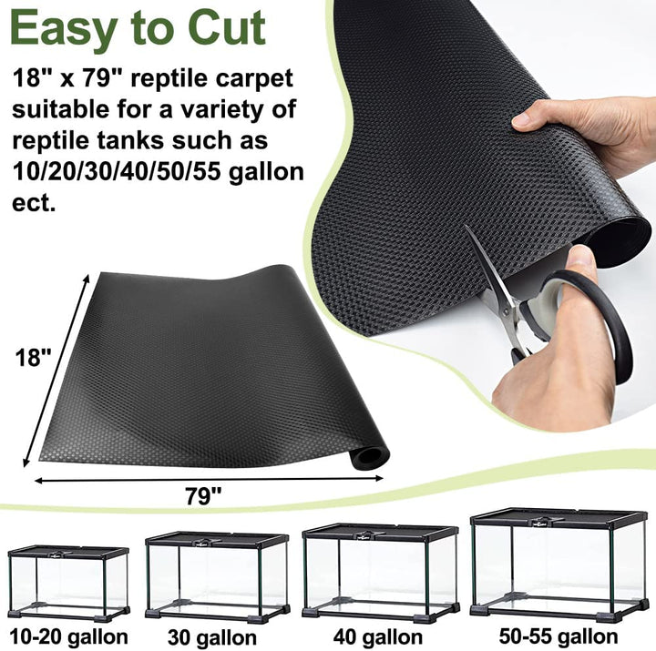 Reptile Carpet,Bearded Dragon Tank Accessories,Reptile Mat, Leopard Gecko Substrate,Bearded Dragon Tank Flooring,Snake, Tortoise Bedding(18" X 79 ", 1 PCS Black Thicker Mat)