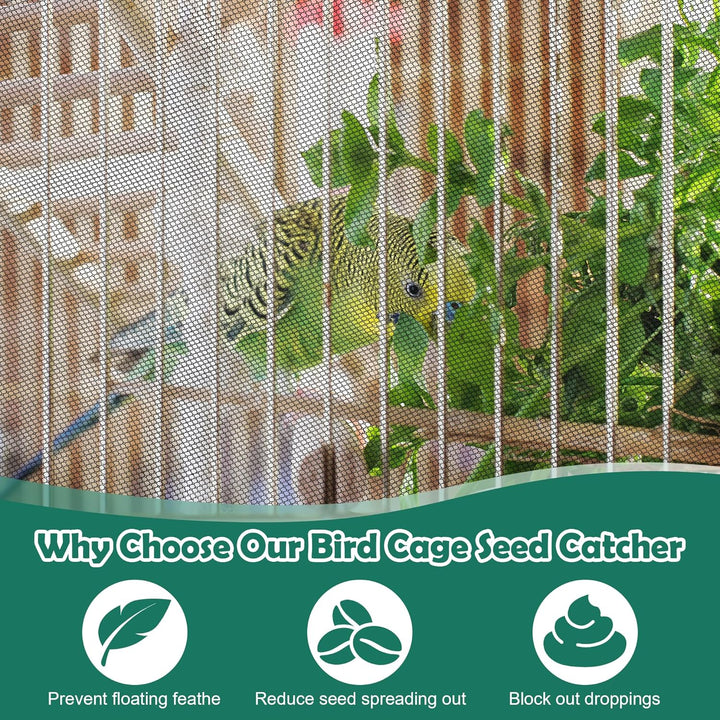 2 Pack Bird Cage Seed Catcher Guard, Bird Cage Cover,Heavy Duty Adjustable Nylon Mesh Netting Seed Catche for Parrot Parakeet Macaw African(L-94.4’’*14.9’’)