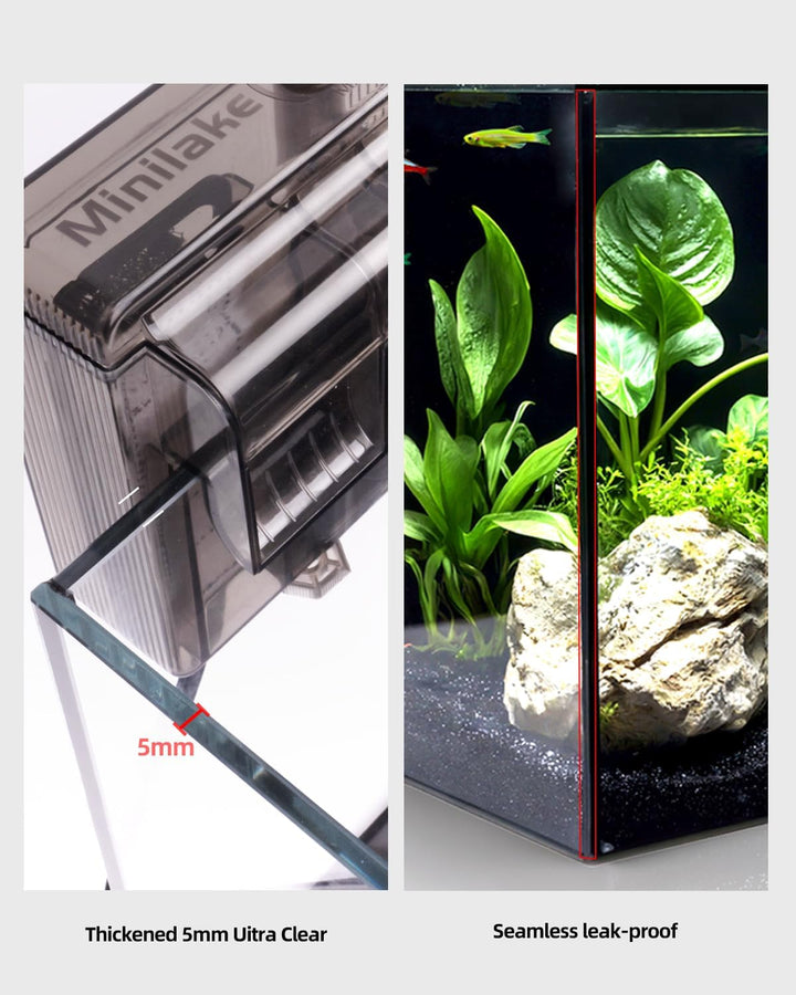 2.5 Gallon Glass Small Fish Tank Kit, Betta Fish Tank Aquarium Starter Kit with Filter, Lights, Lid, for Betta, Goldfish, Small Fish or Shrimp