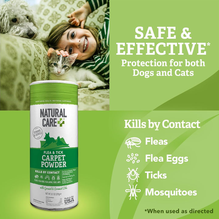 Flea and Tick Carpet Powder, Flea & Tick Treatment for Rugs, Carpet, and Pet Bedding, Pet Essential, Pest Prevention, 8.1 Oz Canister