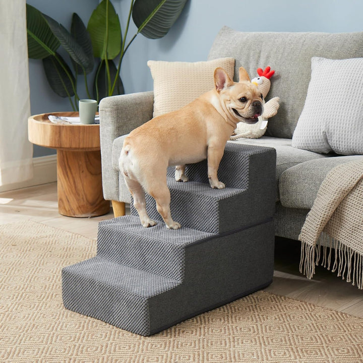 Dog Stairs for Bed 18" H, 4-Step Dog Steps for High Bed, Pet Steps for Small Dogs and Cats, Non-Slip Balanced Pet Ramp Indoor, Grey