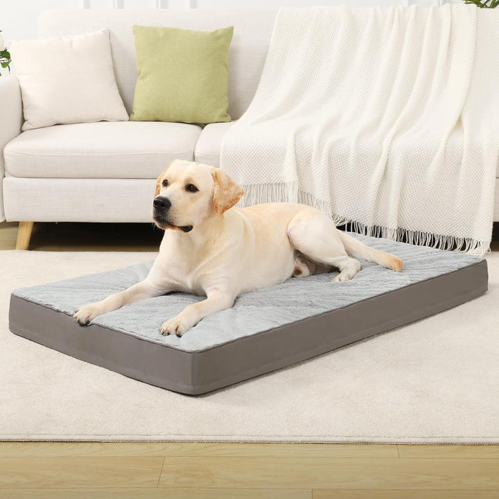 Orthopedic Dog Bed Dog Crate Bed Waterproof for Large Dogs Deluxe Plush Washable Pet Mat with Egg Crate Foam & Removable Cover, 35 X 22 Inch, Gray