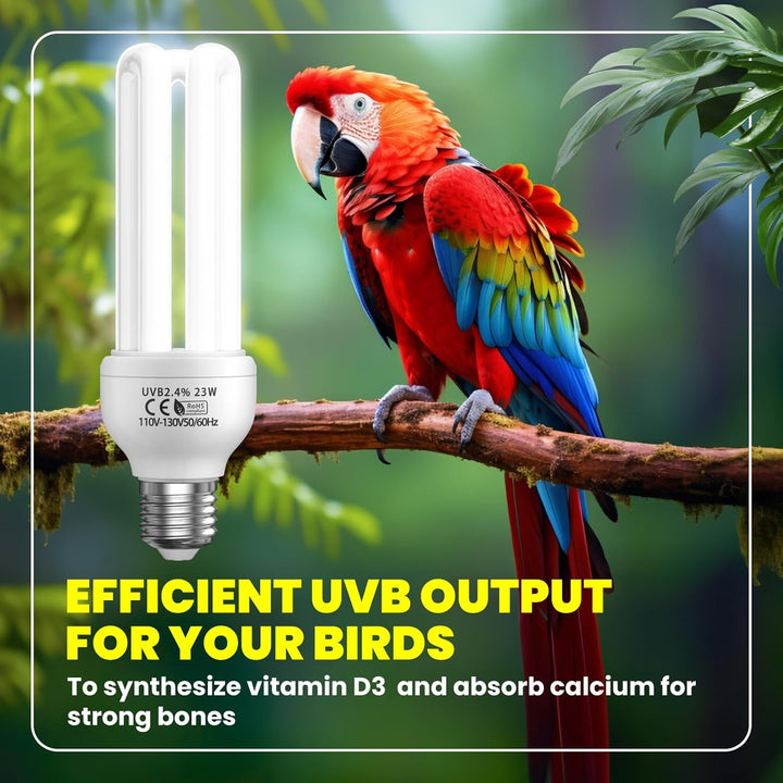 23W UVB Bulb for Bird, UVB 2.4 Compact Fluorescent Light Bulb E26 Birdcage Compact UVB 2.4 Lamp for Captive Birds and Reptiles