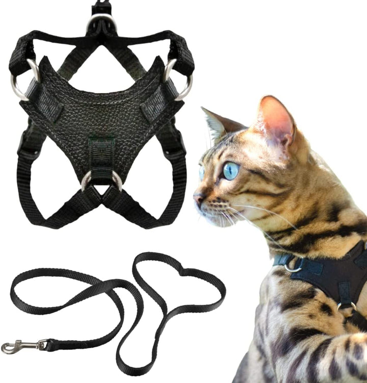 Houdini™ Escape Proof Cat Harness and Leash Set by  – Black, Medium Cat Harness for Walking