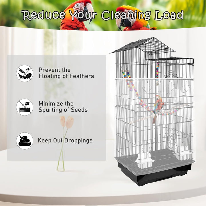 Universal Bird Cage Seed Catcher – Stretchy, Lightweight Mesh Skirt for Parrot Cages, Stops Scatter, Breathable Fabric, Adjustable & Reusable, White