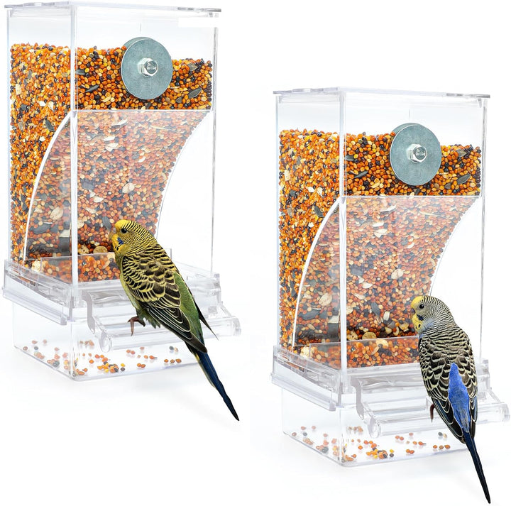 No Mess Bird Water Feeder Dispenser Set Automatic Bird Feeder Transparent Food Container Cage Acrylic Parrot Feeders Accessories for Small Birds Parrot Cockatoo Canary