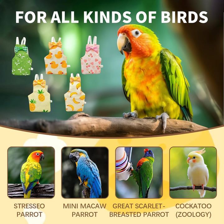 Bird Diaper, 5Pcs Bird Diapers with Waterproof Inner Cute Style Pigeon Pants Chicken Diapers for Indoor Chickens Duck Parakeet Cockatiel Mini Macaw Budgie Canary Monk Parakeet Lory (M)