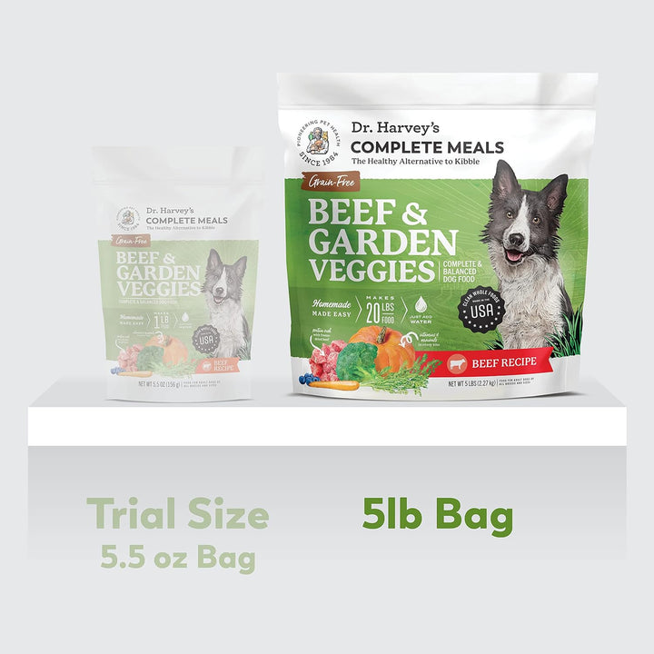 Beef & Garden Veggies Dog Food, Human Grade Grain-Free Dehydrated Food for Dogs with Freeze-Dried Beef (5 Pounds)