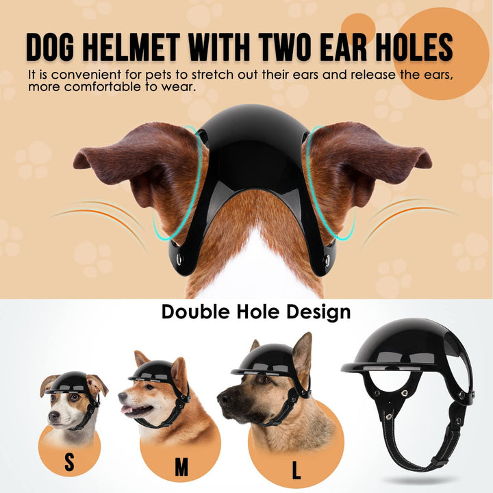 Dog Helmet and Goggles - UV Protection Doggy Sunglasses Dog Glasses Pet Motorcycle Helmet Hat with Ear Holes Adjustable Belt Safety Hat for Small Medium Large Dogs Puppy Riding (Black, S)