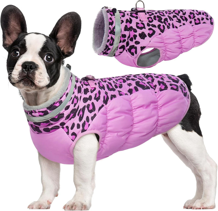 Dog Coat for Small Dogs,Waterproof Dog Winter Jacket with Harness Built in Puppy Cold Weather Coats Reflective Pet Vest with Zipper Warm Fleece Dogs Snowsuit Windproof Pink S