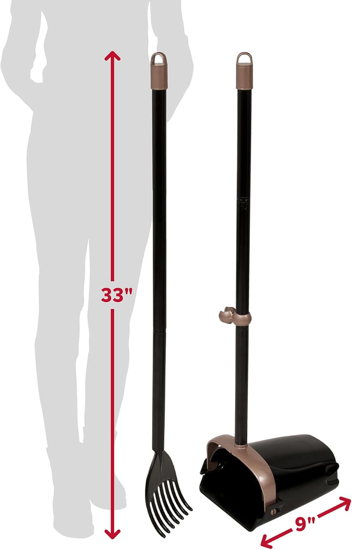 Dog Pooper Scooper Swivel Bin & Rake, Poop Scoop for Dogs, Black (2 Heavy Duty Scented Waste Bags Included)