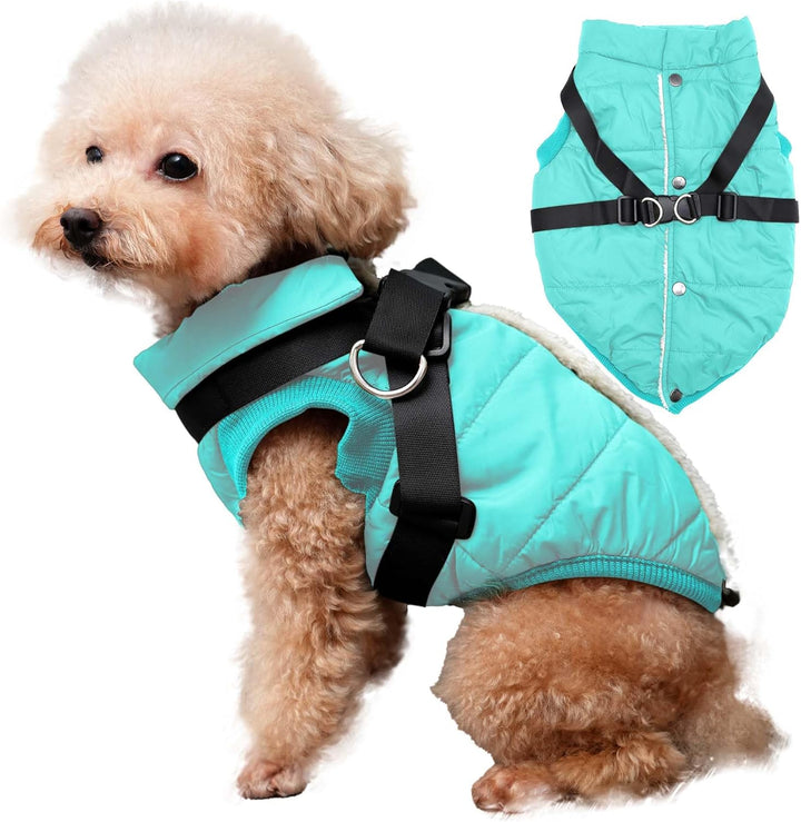 2 Layers Fleece Lined Warm Dog Jacket for Puppy Winter Cold Weather,Soft Windproof Small Dog Coat,Green S