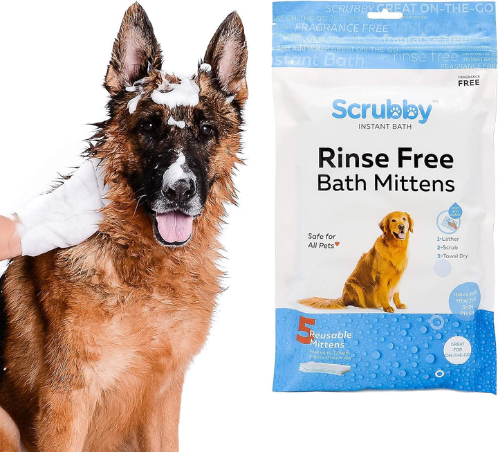 Wipes | Rinse Free Shampoo Mittens | Dogs & Cats | Bath Wipes | Bathing & Washing Pets, Hypoallergenic | No Rinse Wash Mitt | Grooming | Lather Wipe Dry