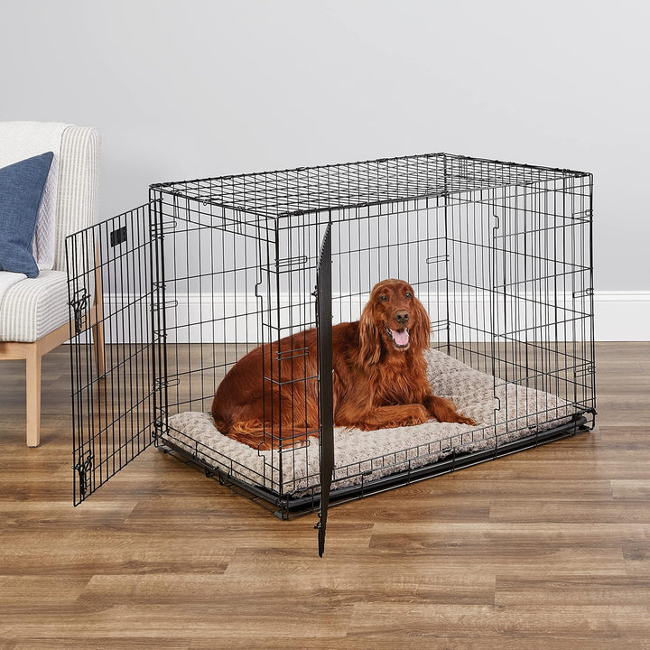 42-Inch Two-Door Icrate Folding Dog Crate with Divider Panel, Leak-Proof Tray & Secure Latches – Metal Wire Kennel for Large Breeds – Portable, Durable & Easy to Assemble