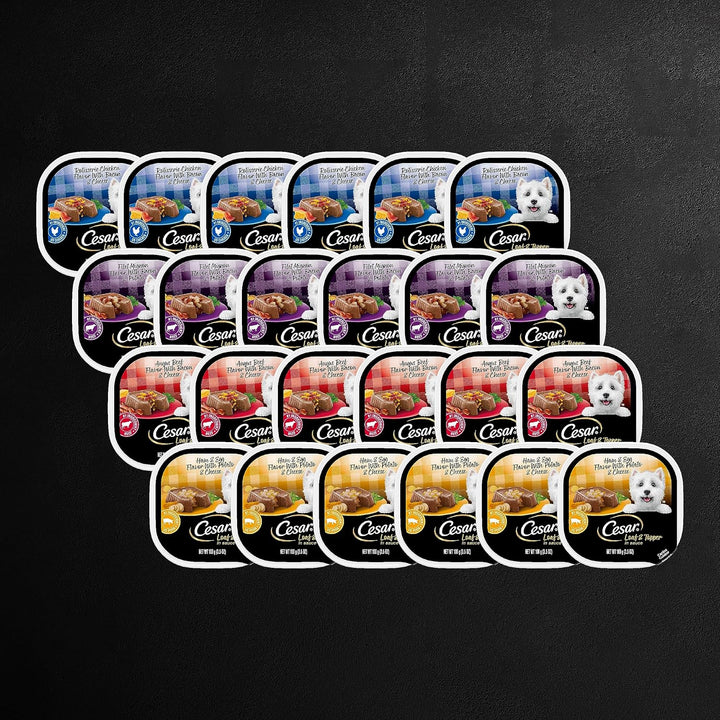 Wet Dog Food Loaf in Sauce Rotisserie Chicken, Filet Mignon, Angus Beef, and Ham & Egg Flavors Variety Pack, 3.5 Oz. Easy Peel Trays (24 Count, Pack of 1)