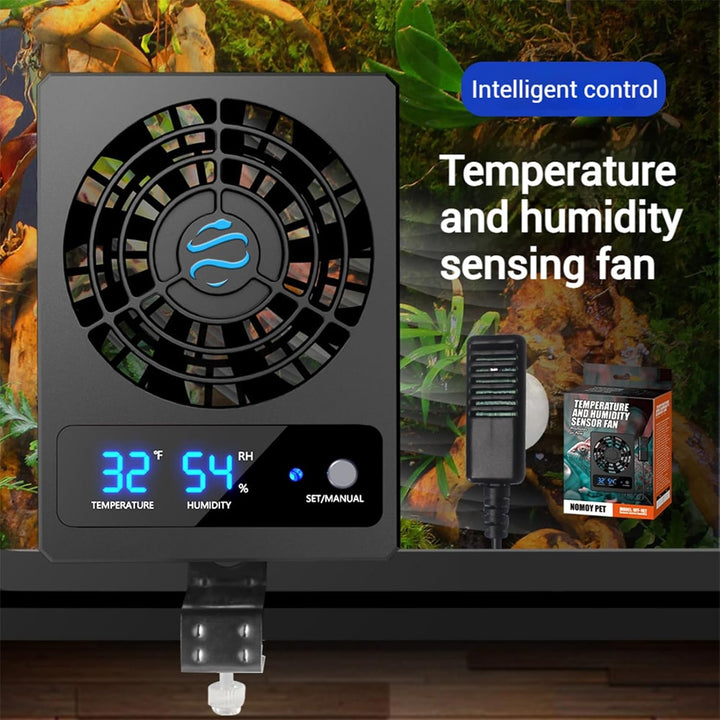 Reptile Ventilation Fan with Humidity Control & High Temp Alarm, Smart Hygrometer for Bearded Dragon, Leopard Gecko, Snake Tank – Quiet Fan with Dual LED Display for Reptile Enclosure