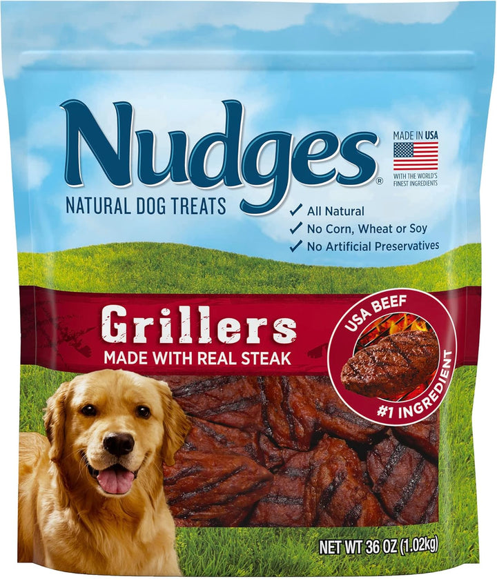 Nudges Grillers Natural Dog Treats, Made in the USA with Real Steak, 16-Oz Bag