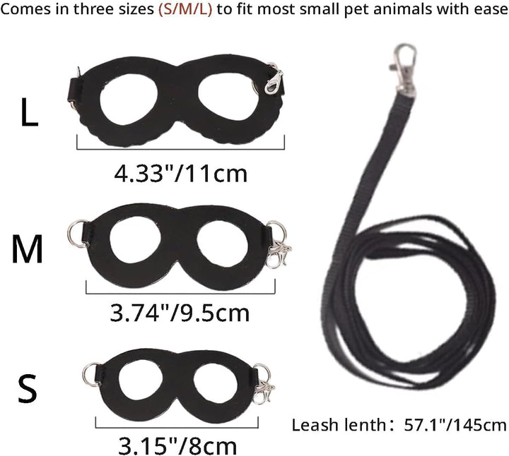 Sugar Glider Harness & Leash Set - Escape-Proof 3-Piece Adjustable Vest for Squirrels Rats Mice Mouse & Small Animals - Hamster Gerbil Walking Gear, Pet Toy Accessories, Black